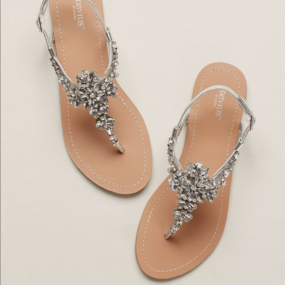 David’s Bridal DB Studio T Strap Sandals in Silver